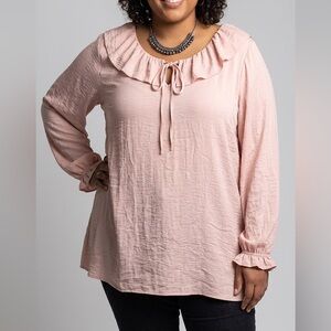 NWT CROFT & BARROW Peach long Sleeve Ruffle Accented Blouse size 3X